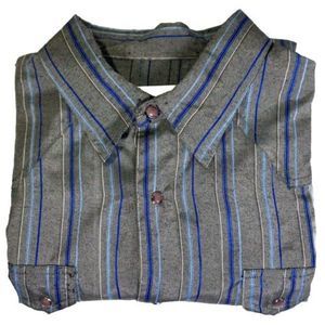 Scully Vintage Brown Pearl Snap Gray Blue Stripe Shirt Western Rockabilly Mens L